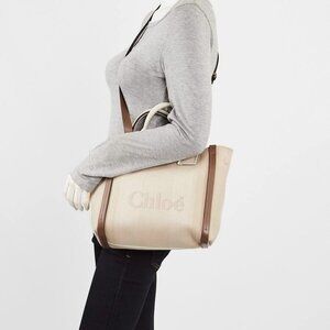 Chloe Vegetal Beige Canvas/Leather Small Carry Tote Bag